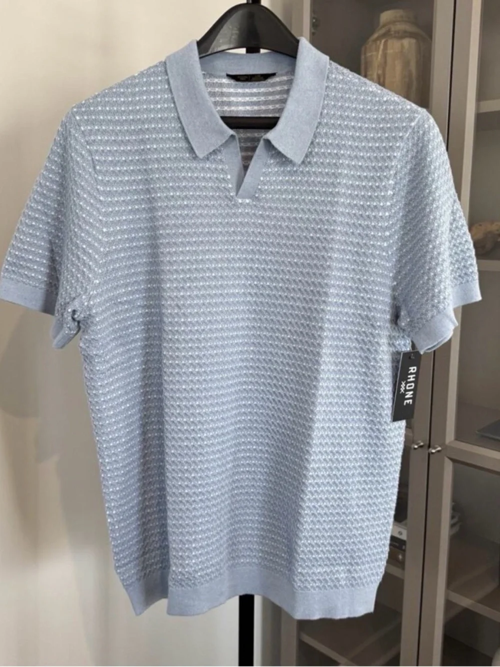 Rhone Men’s Arctic Blue/White Johnny Collar Polo Large NWT - Picture 2 of 7